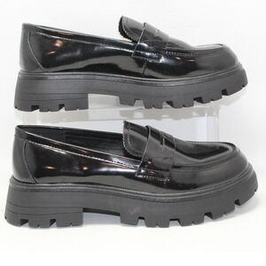 Cestfini Womens Black Patent Lug Sole Chunky Platform Penny Loafer Size 6.5 NWOB